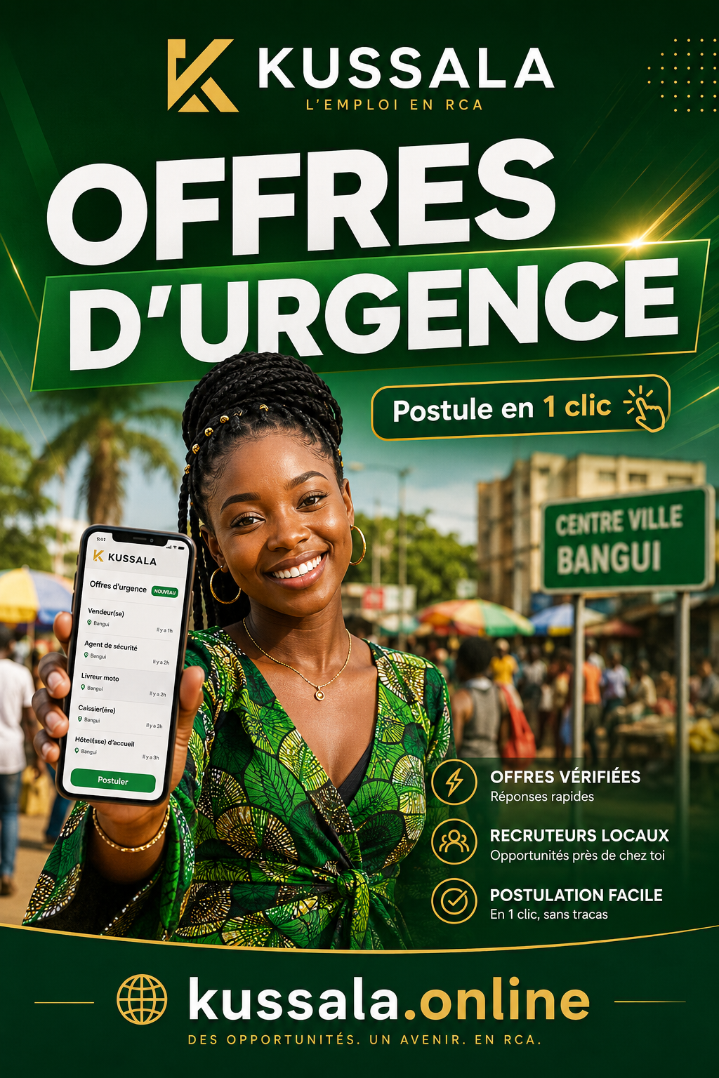 Kussala — Offres d'urgence — postule en 1 clic